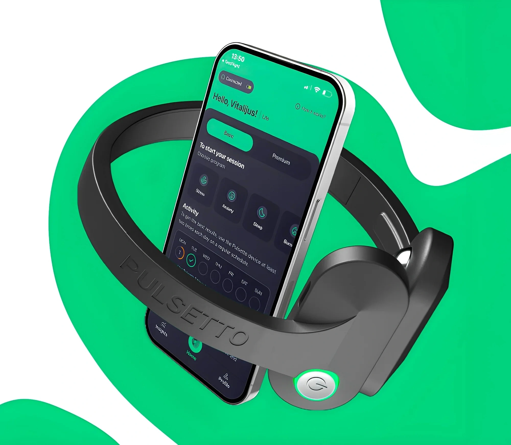 Pulsetto device with companion app on smartphone